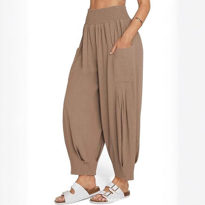 Women's Cotton Linen Harem Pants High Waist Pockets