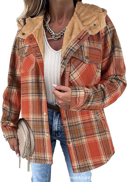 Women's Plaid Hooded Fleece Lined Wool Shacket