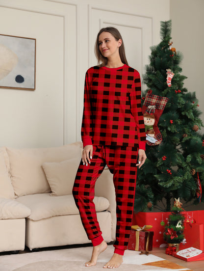 Red and Black Plaid Parent-child Printed Christmas Pajama Set