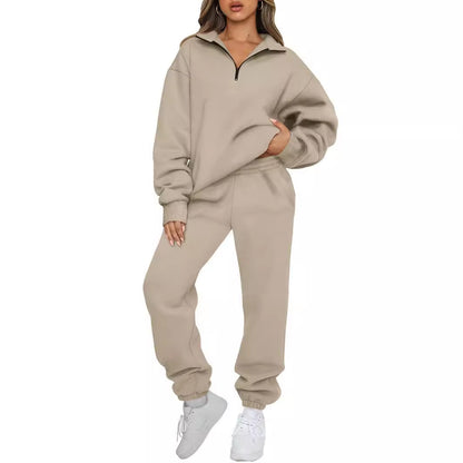 Womens Oversized Half Zip Fleece Sweatsuit Lounge Set