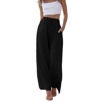 Women High Waist Wide Leg Linen Pants Summer Lounge Trousers