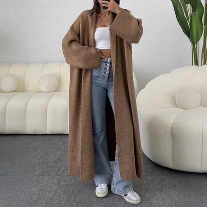 Oversized Maxi Knit Cardigan Open Front Lapel