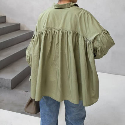 Oversized Puff Sleeve Button Down Shirt Relaxed Casual Blouse