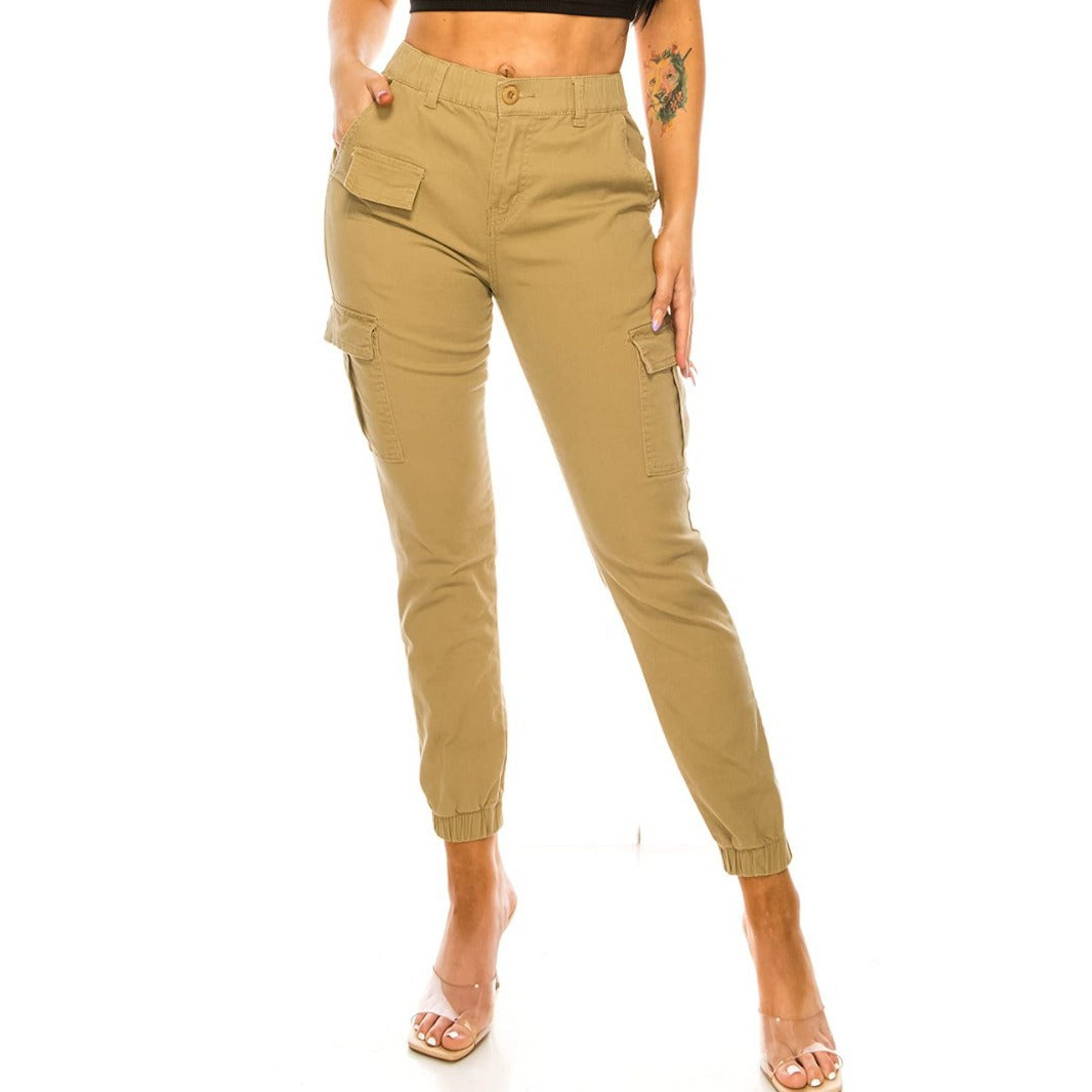 Womens High Waist Cargo Joggers Elastic Waist Pocket Pants