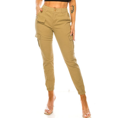 Womens High Waist Cargo Joggers Elastic Waist Pocket Pants