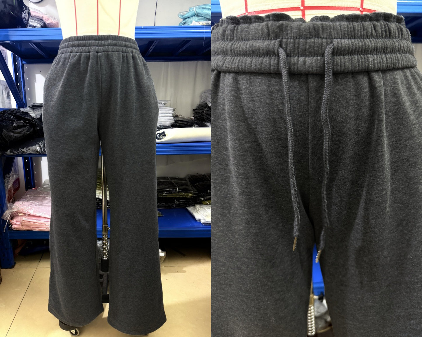 Women Fleece Wide Leg Sweatpants Drawstring Lounge Pants