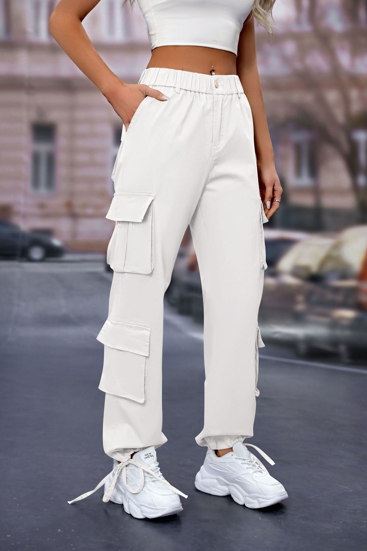Women's High-Waist Cargo Pants with 8 Pockets, Loose Fit Streetwear
