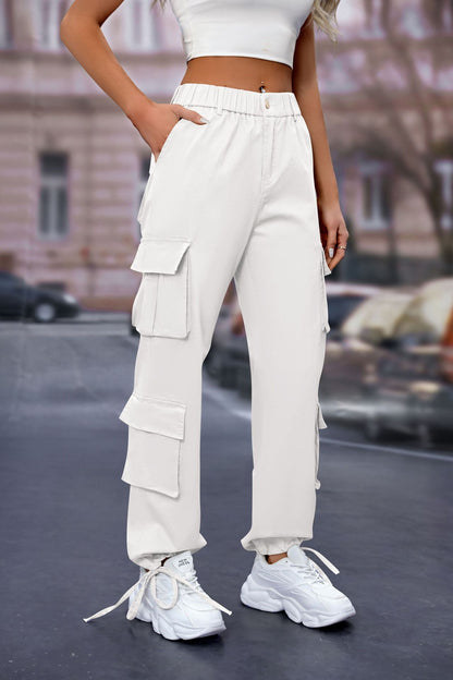 Women's High-Waist Cargo Pants with 8 Pockets, Loose Fit Streetwear