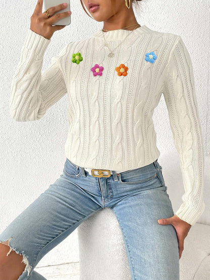 Women's Crew Neck Bottom Shirt Hand Hook Splicing Sweater