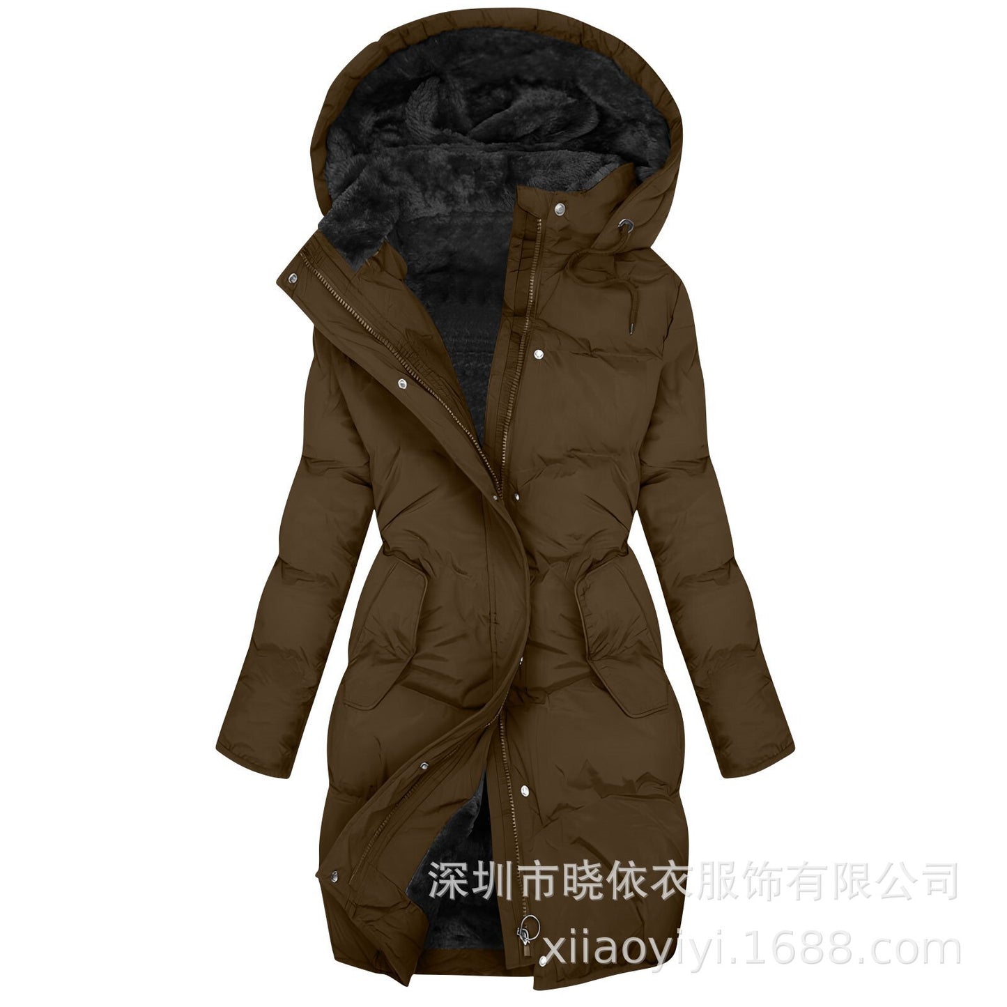 Women's Long Hooded Fur Trim Puffer Coat