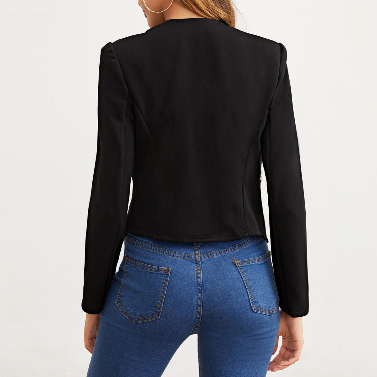 Women's Cropped Blazer Open Front Zip Pocket Jacket