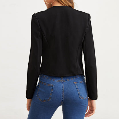 Women's Cropped Blazer Open Front Zip Pocket Jacket