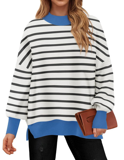 Women's Striped Crew Neck Oversized Pullover Sweater