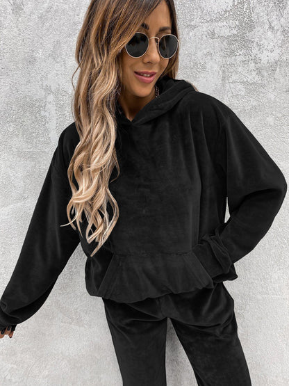 Women's Velvet Hoodie Jogger Pants Two Piece Set