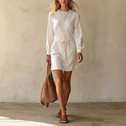 Women's Corduroy Long Sleeve Drawstring Waist Mini Dress
