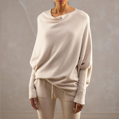 Oversized Off Shoulder Draped Knit Sweater