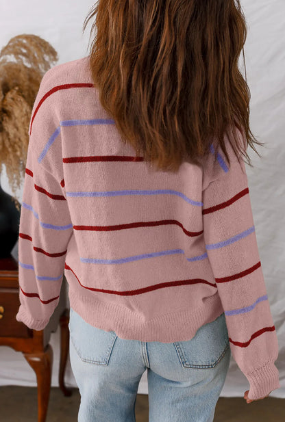 Striped Knit Crewneck Long Sleeve Casual Sweater
