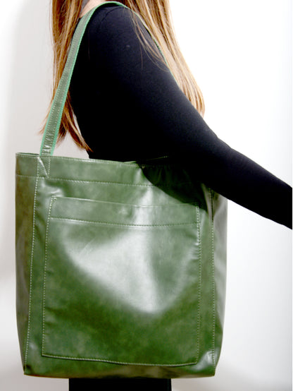 Vintage Soft Leather Tote Bag with Pocket Large Capacity