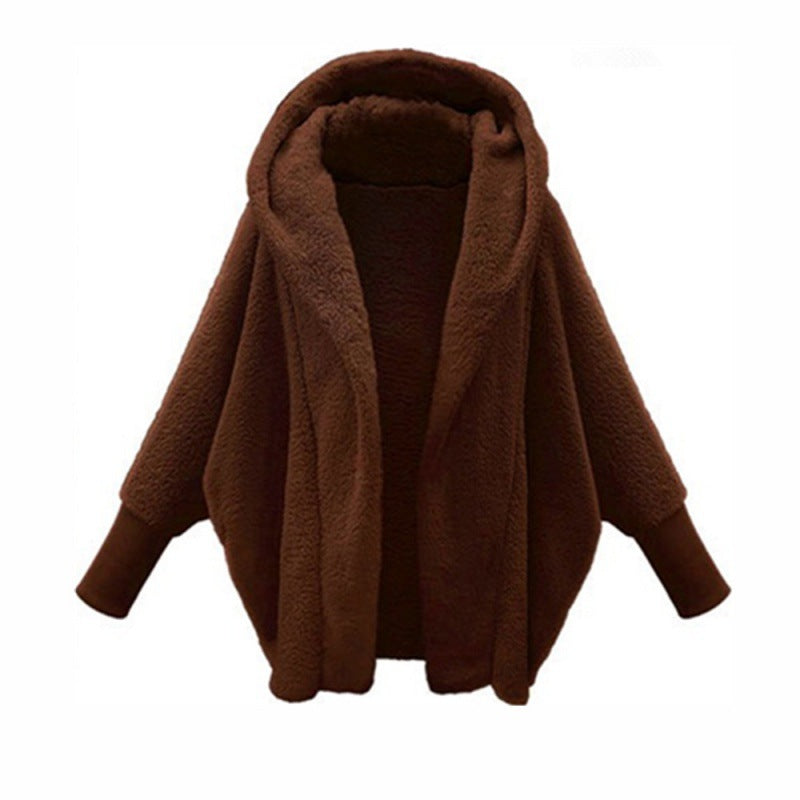 Faux Fur Hooded Jacket Oversized Plush Long Sleeve Coat