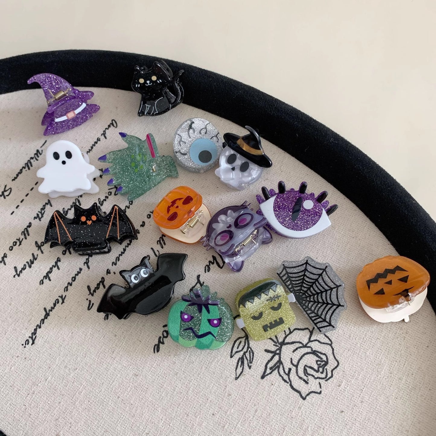Halloween Ghost Pumpkin Bat Acrylic Mini Claw Clip