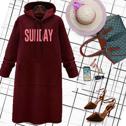 Plus Size Graphic Hoodie Dress Maxi Long Sleeve Pockets
