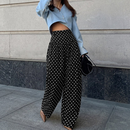 Women's Polka Dot High Waist Wide Leg Casual Pants
