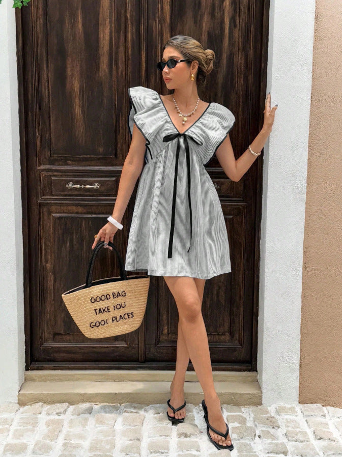 V-Neck Ruffle Flutter Sleeve Summer Dress Loose Fit