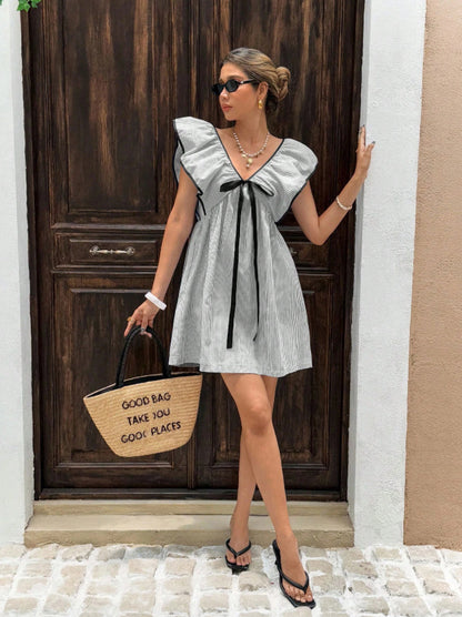 V-Neck Ruffle Flutter Sleeve Summer Dress Loose Fit