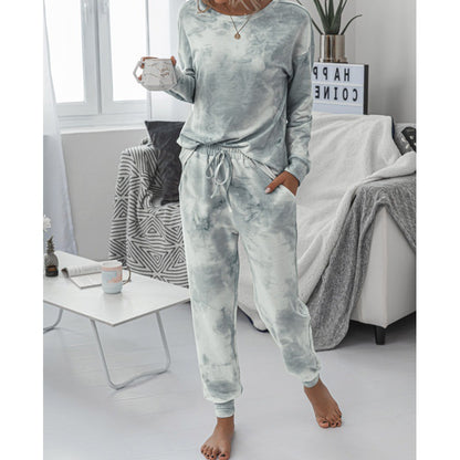 Tie Dye Lounge Set Women Long Sleeve Joggers Two Piece