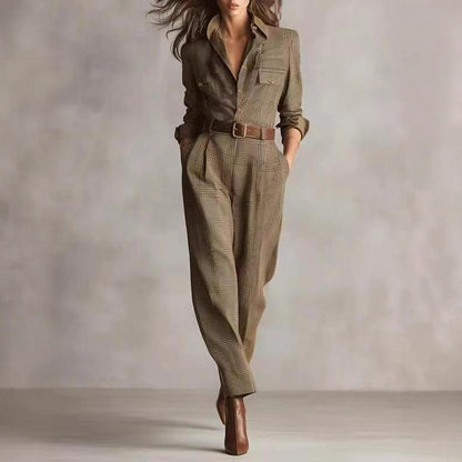 Women's Plaid Utility Belted Wide Leg Jumpsuit