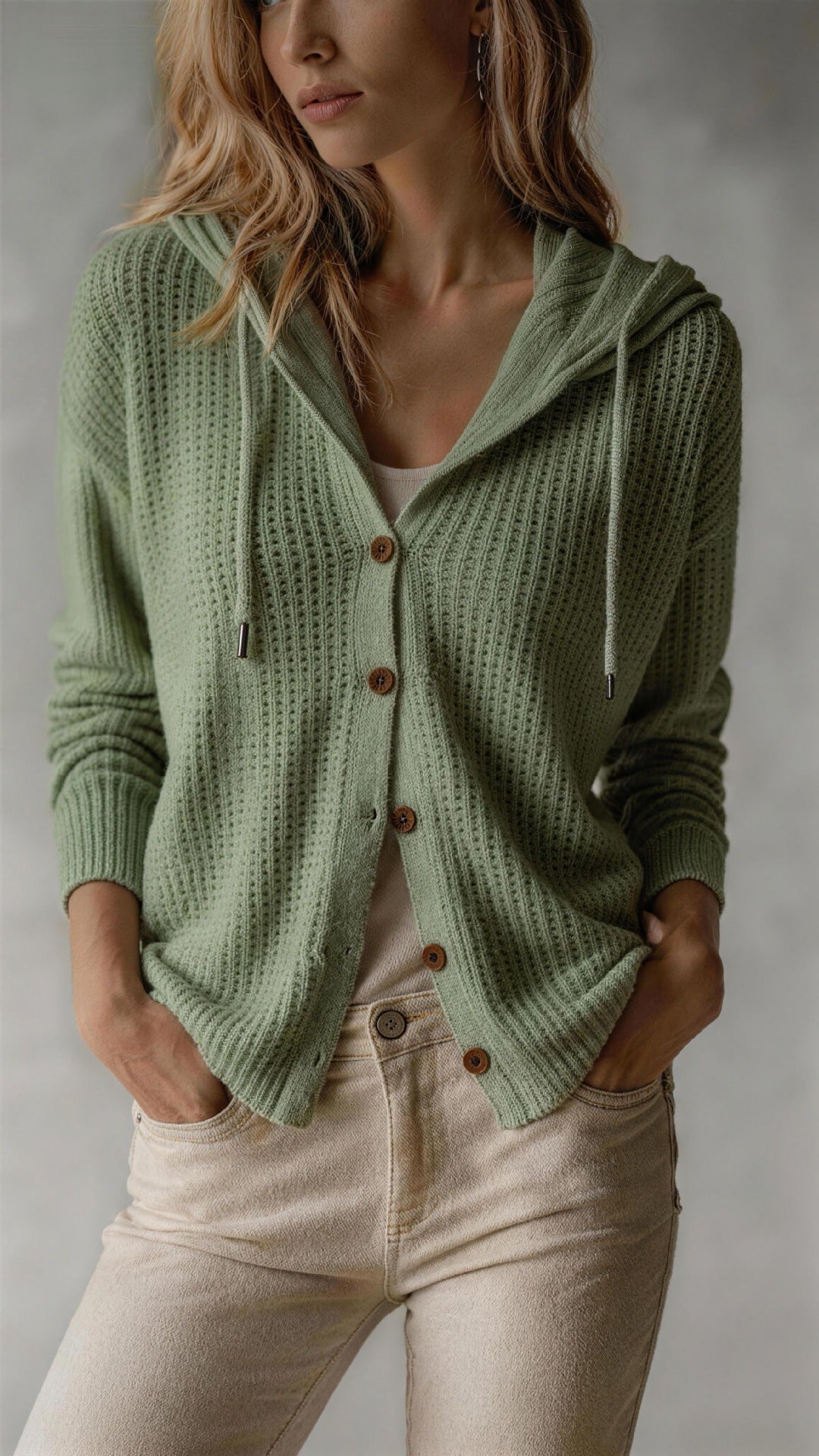 Women's Oversized Hooded Knit Cardigan Button Front