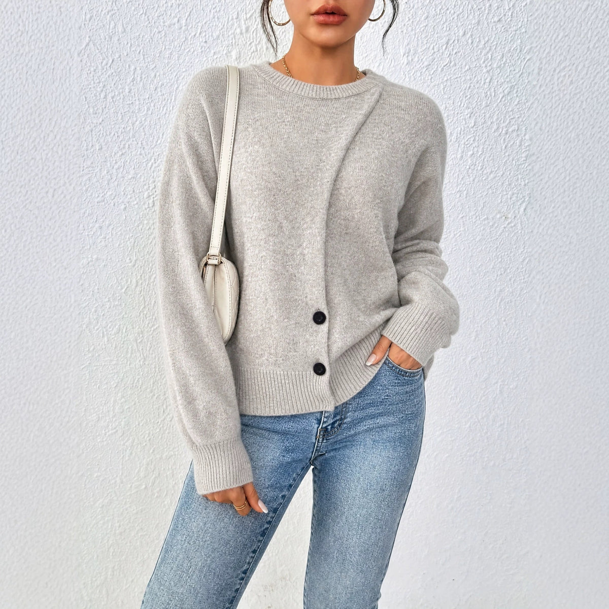 Women's Asymmetrical Button Front Knit Cardigan Sweater