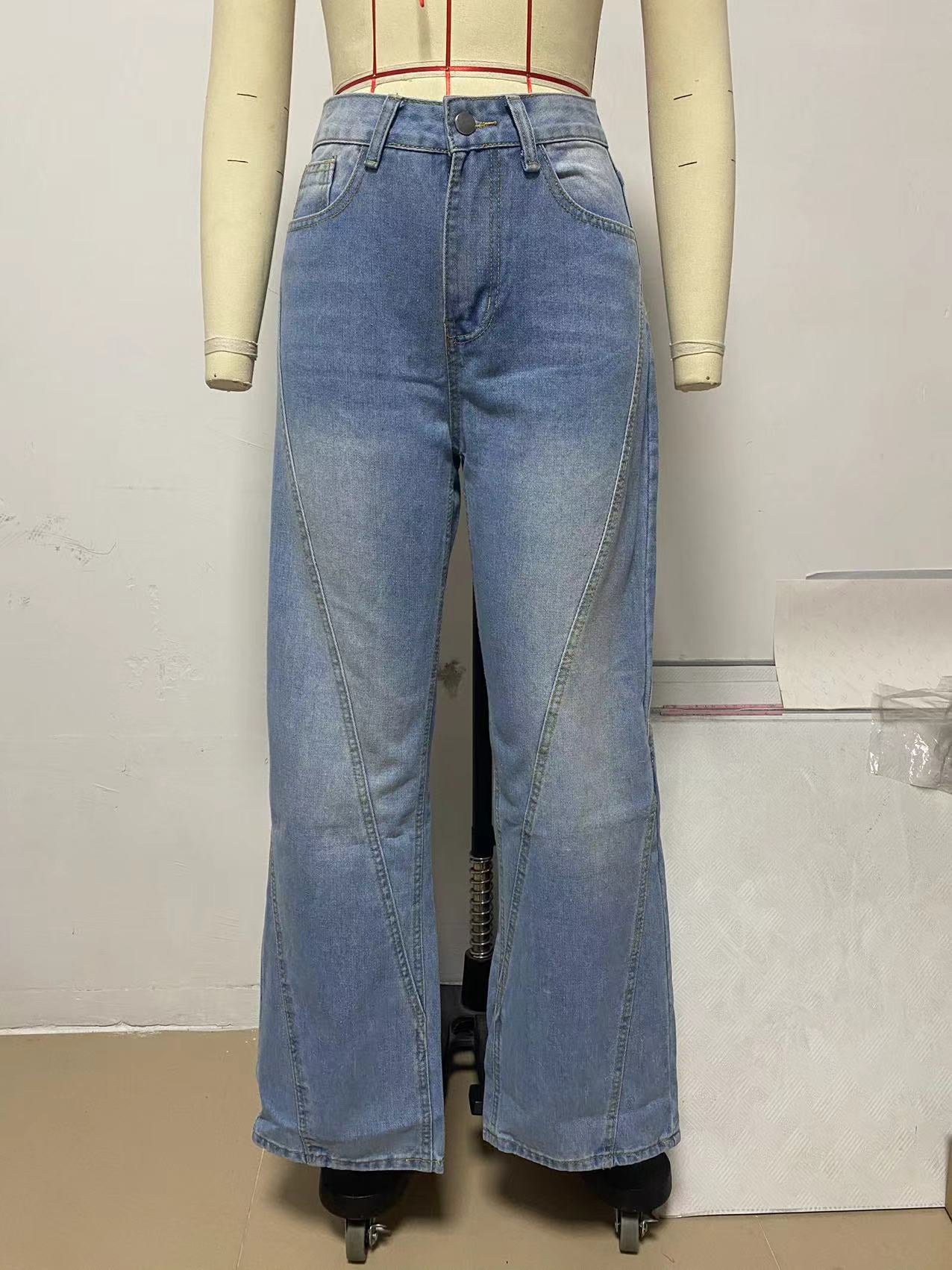 Women's Patchwork Wide Leg Jeans Loose Denim Pants