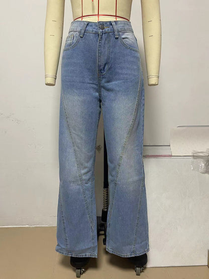Women's Patchwork Wide Leg Jeans Loose Denim Pants