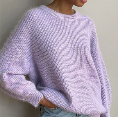 Cozy Faux Mink Knit Sweater Women Loose Fit Fall Winter