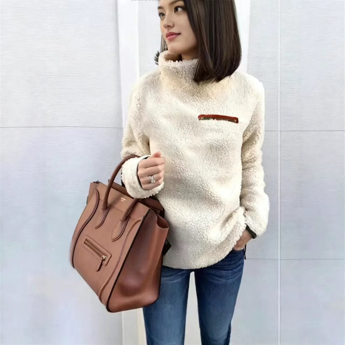 Women's Sherpa Fleece Quarter Zip Pullover Winter Top
