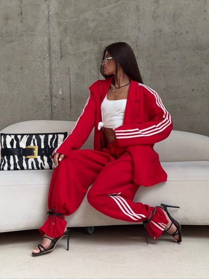Women's Oversized Track Jacket Wide Leg Pants Matching Set