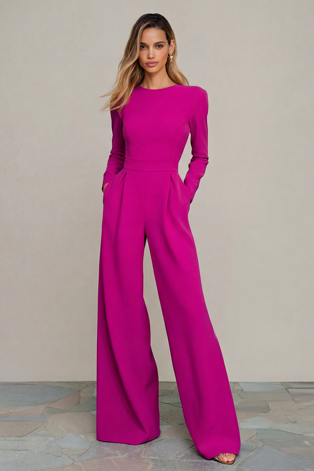Women's Long Sleeve Wide Leg Jumpsuit Business Casual