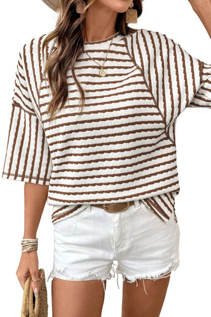 Striped Cotton Blend Tee Casual Half Sleeve Top