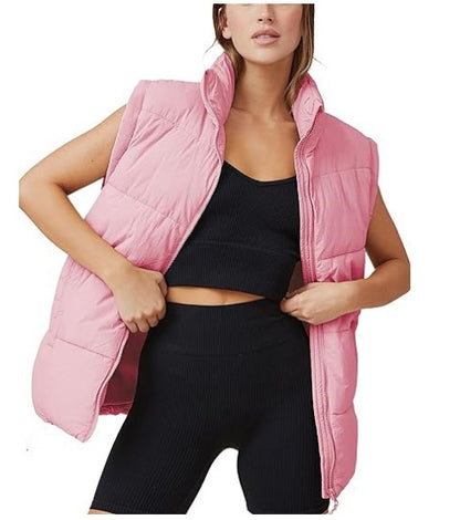 Women's Oversized Longline Puffer Vest Zip Up Pockets