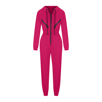Women's Oversized Zip-Up Hooded Fleece Jumpsuit
