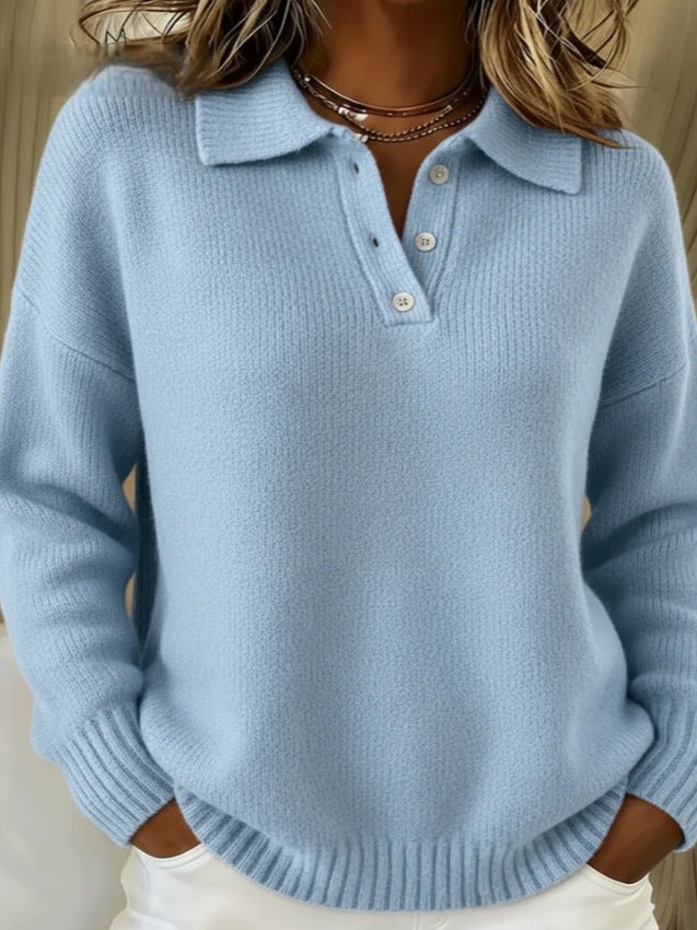 Women Oversized Polo Collar Button Knit Sweater