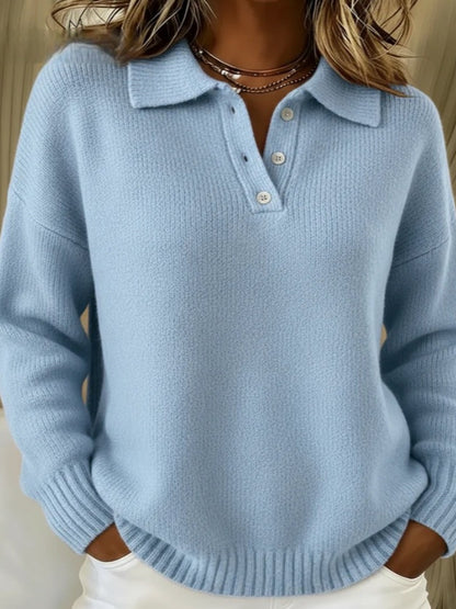 Women Oversized Polo Collar Button Knit Sweater
