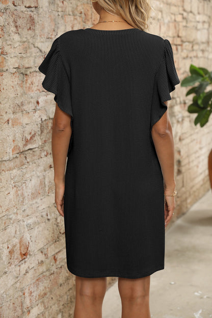 Colorblock V Neck Flutter Sleeve Midi Dress