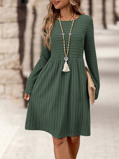 Women's Long Sleeve Ribbed A-Line Midi Dress