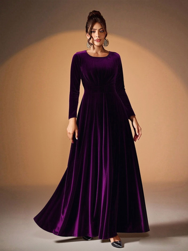 Plus Size Velvet Long Sleeve Formal Maxi Dress