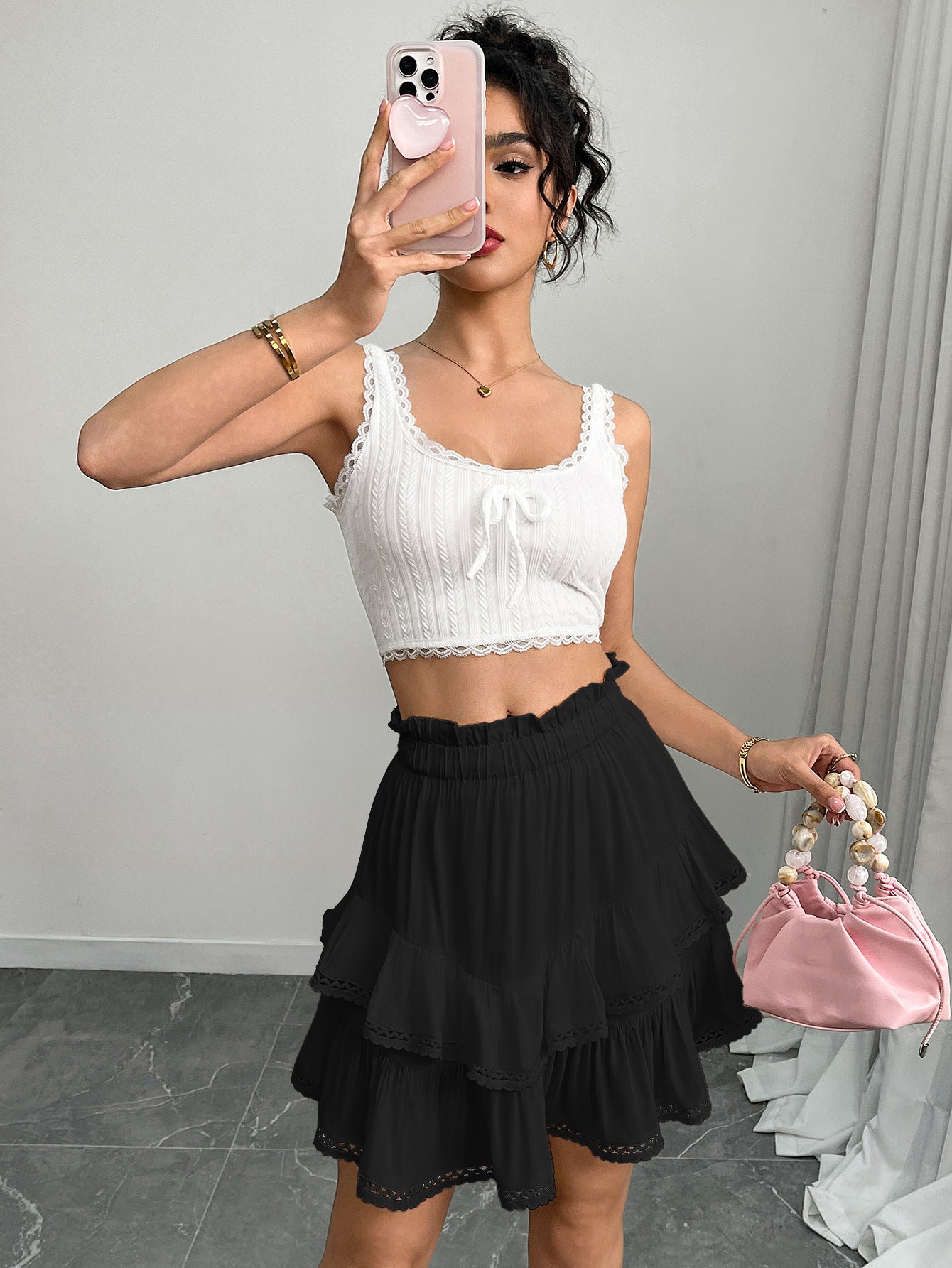 Women’s High Waist Tiered Ruffle Mini Skirt