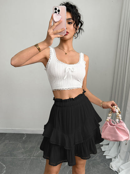 Women’s High Waist Tiered Ruffle Mini Skirt