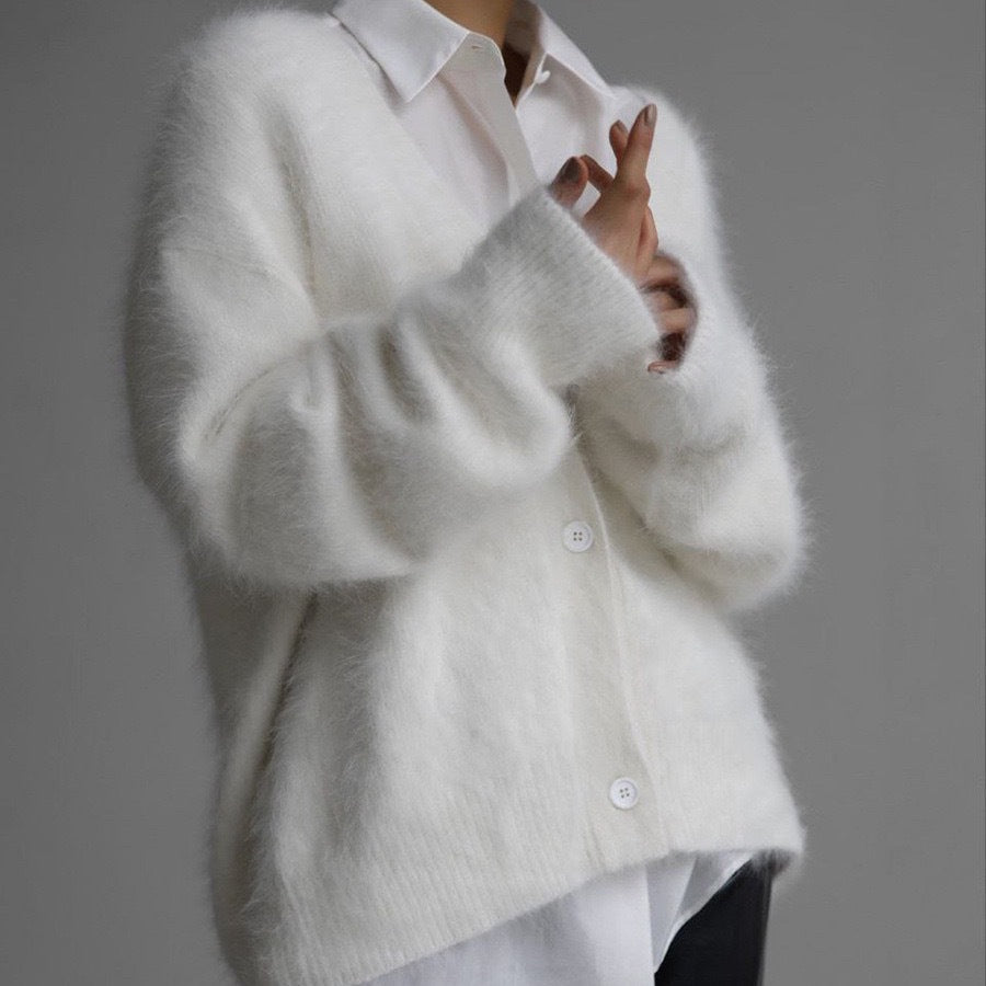 Oversized Fuzzy V-Neck Cardigan Sweater