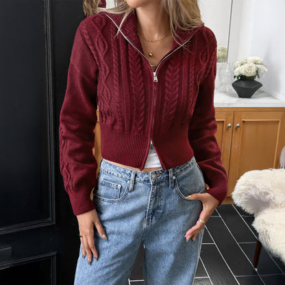 Women’s Y2K Zip Up Knit Sweater Jacket Long Sleeve Top